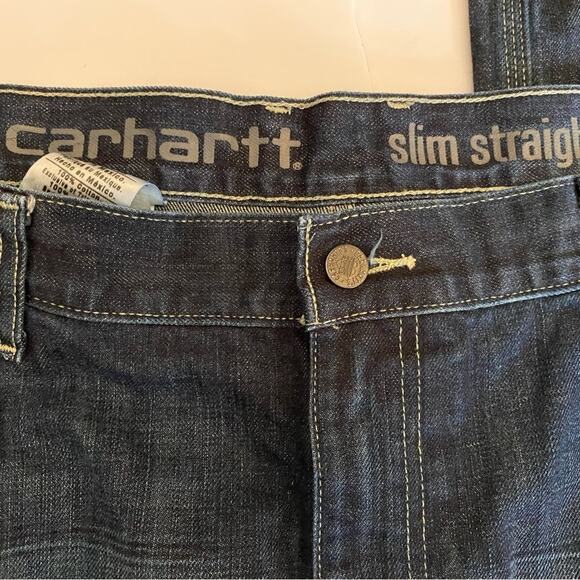 Carhartt Mens Jeans SZ 42/30 Blue Slim Straight Heavyweight Work Casual Wear - Picture 5 of 9